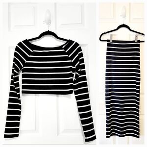 Black and White Striped Two-Piece Set